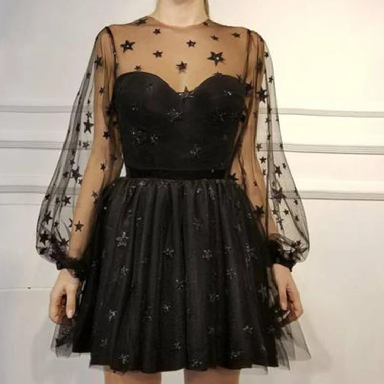

2020 New Design Short Star Sequin Perspective Mesh Mini Slim Dresses Sexy