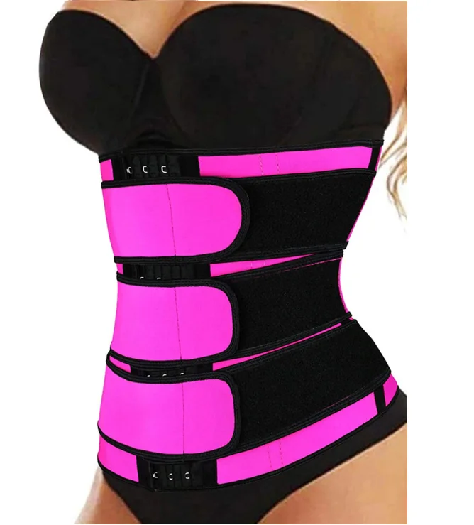 

Women Postpartum Sauna Effect Neoprene Body Shapers 3 Strap Slimming Corset Waist Trainer weight loss belt, Black,rose