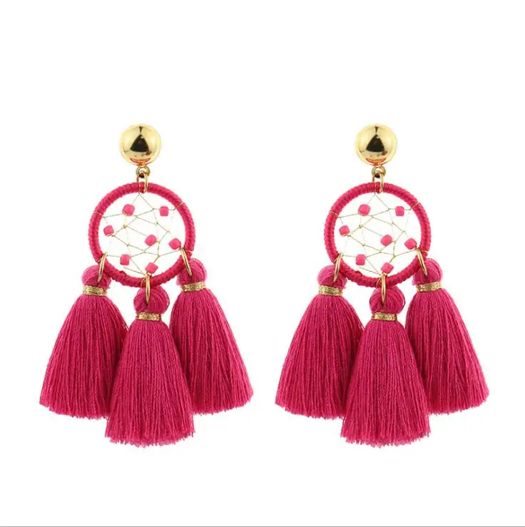 

Bohemian For Women New Fashion Dreamcatcher Hand-woven Silk Wire Tassel Dangle Long Earrings