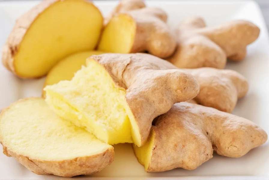 Fresh ginger root slices in a teacup with steam rising