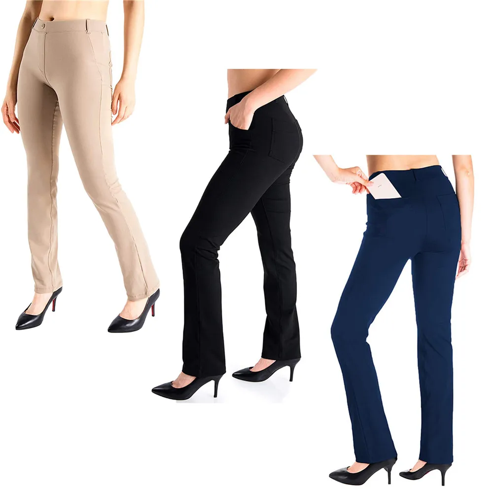 

JSMANA solid high waist stretchy straight leg office wear casual long custom leggings womens clothing 2021 women's pants, Khaki,navy,black