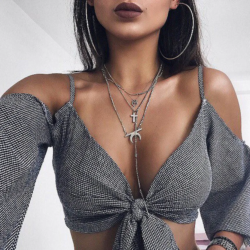 

WW-1217 The Horn Sleeve Wrapped Chest Hot Style Grid Condole belt Dress Crop Cami Wrap Top Sexy, Customized color