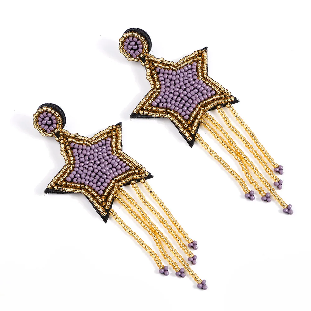Eg1025 African Seed Statement Beaded Star Earrings Bohemian Handmade