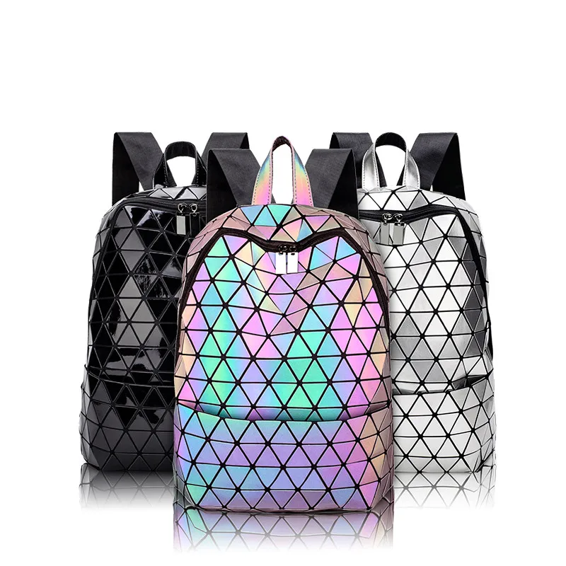 

Fashion Rainbow Color Change bagpack triangle Diamond Geometric Backpack Luminous bag