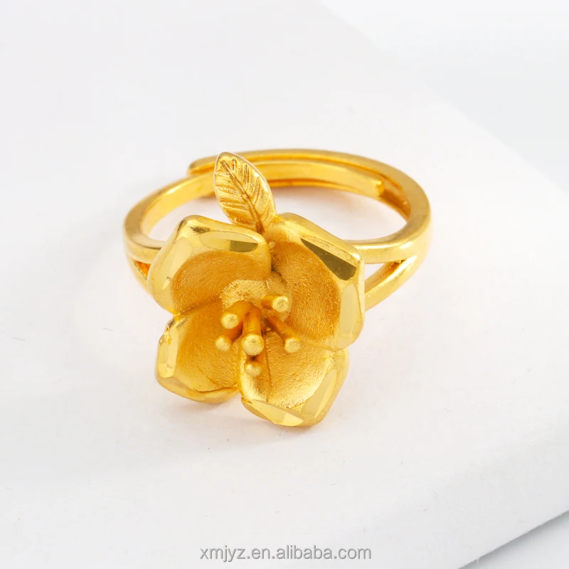 

Cross-Border New Style Brass Gold-Plated Big Flower Open Ring Female Korean Style Simple Ring Jewelry Wholesale