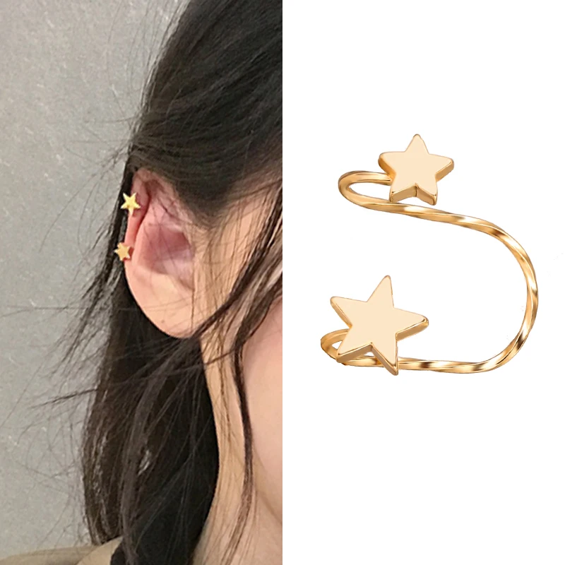 

New Design Gold Non Pierced Rhinestone Pearl Ear Cuff Crystal Lightning Star Clip Earring For Women Girls, Gold plated