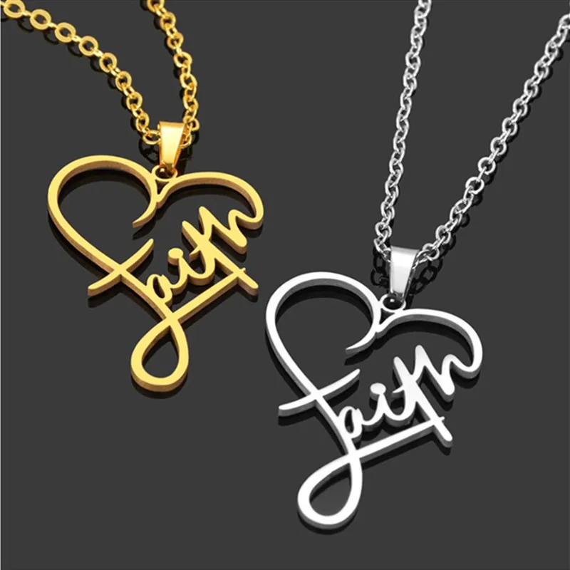 

Stainless Steel Gold Plated Christian Inspirational Jewelry Gift Religious Faith Heart Necklace