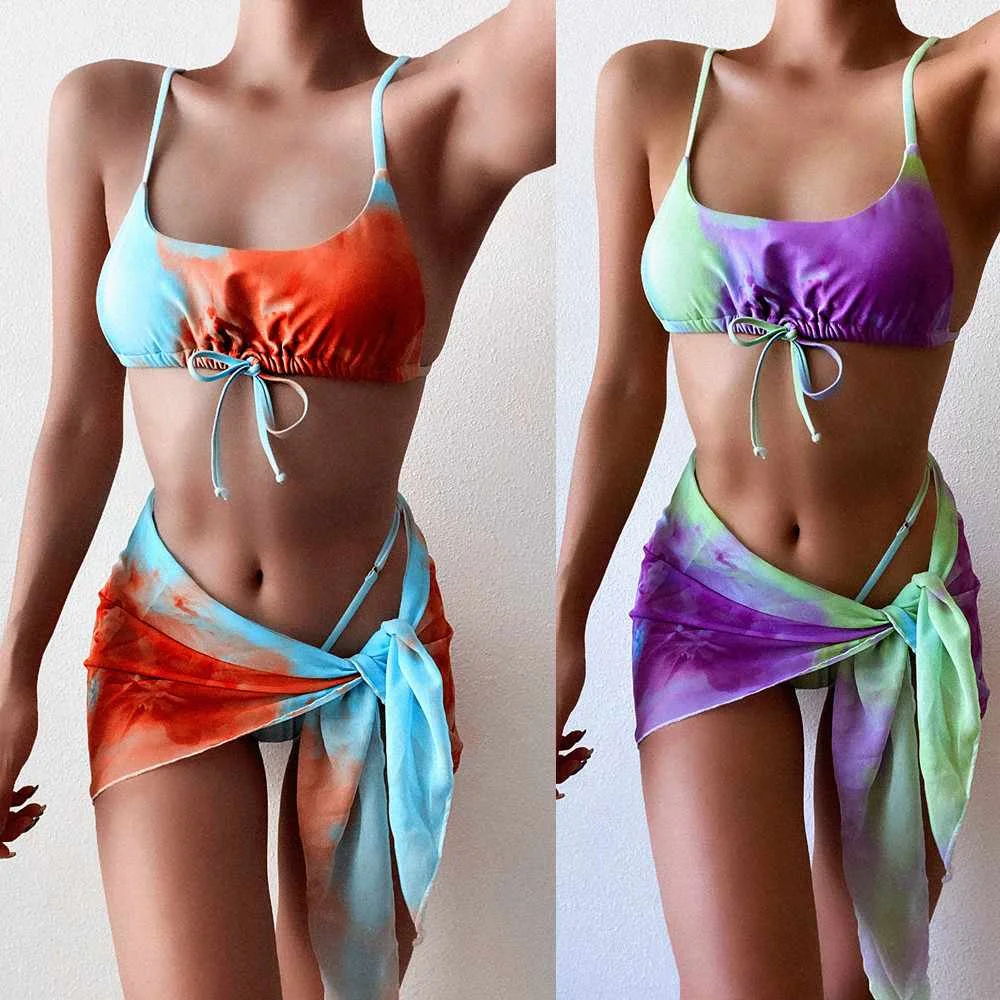 

High Quality New Style Tube Top Strap Sexy Bikini Three-piece Suit Hot Swimwear Women, Picture color