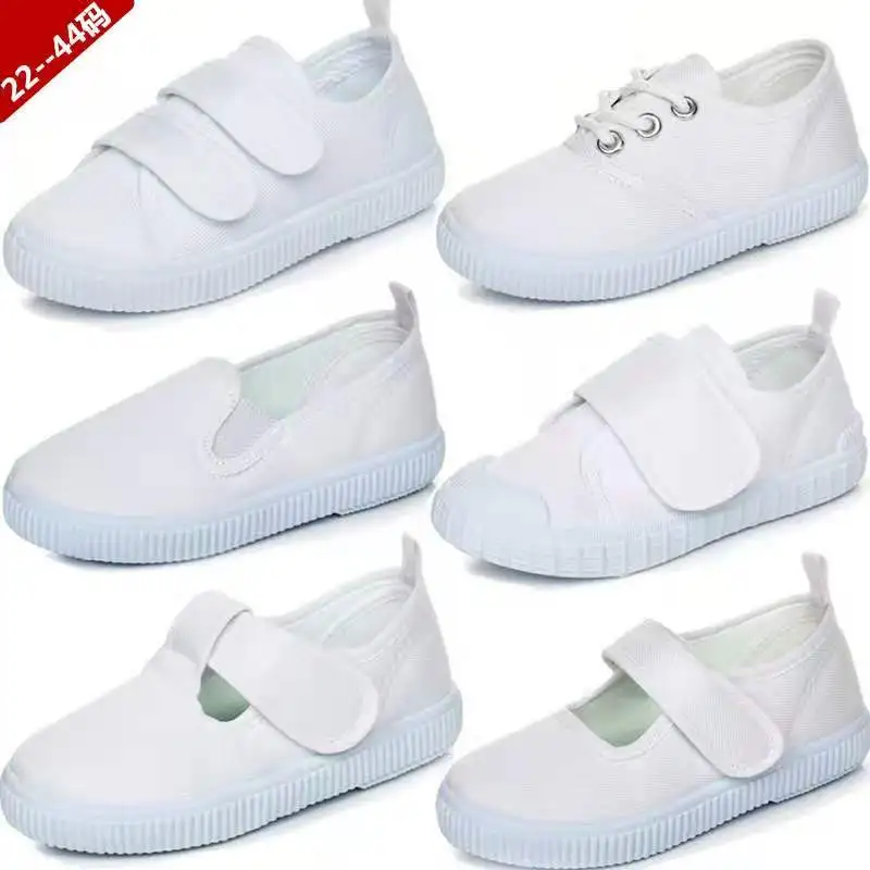 

Kids Shoes 2020 New Fashion Spring Leisure Shoes Soft Bottom White Pure Color Canvas Sneakers, As pic