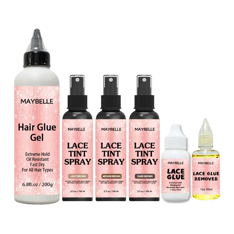 

Private Label Strong Hold Hair Lace Glue Liquid Gel Lace Tint Spray Waterproof Lace Wig Glue Non Irritating Remover Set, Pink