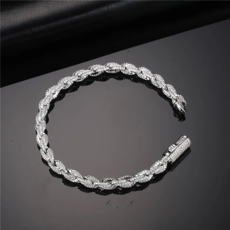 

Hip Hop 6MM Full Diamond Rope Chain Gold Plated Twist Rope Bracelet Jewelry Men's Bling CZ Iced Out Rope Chain Bracelet