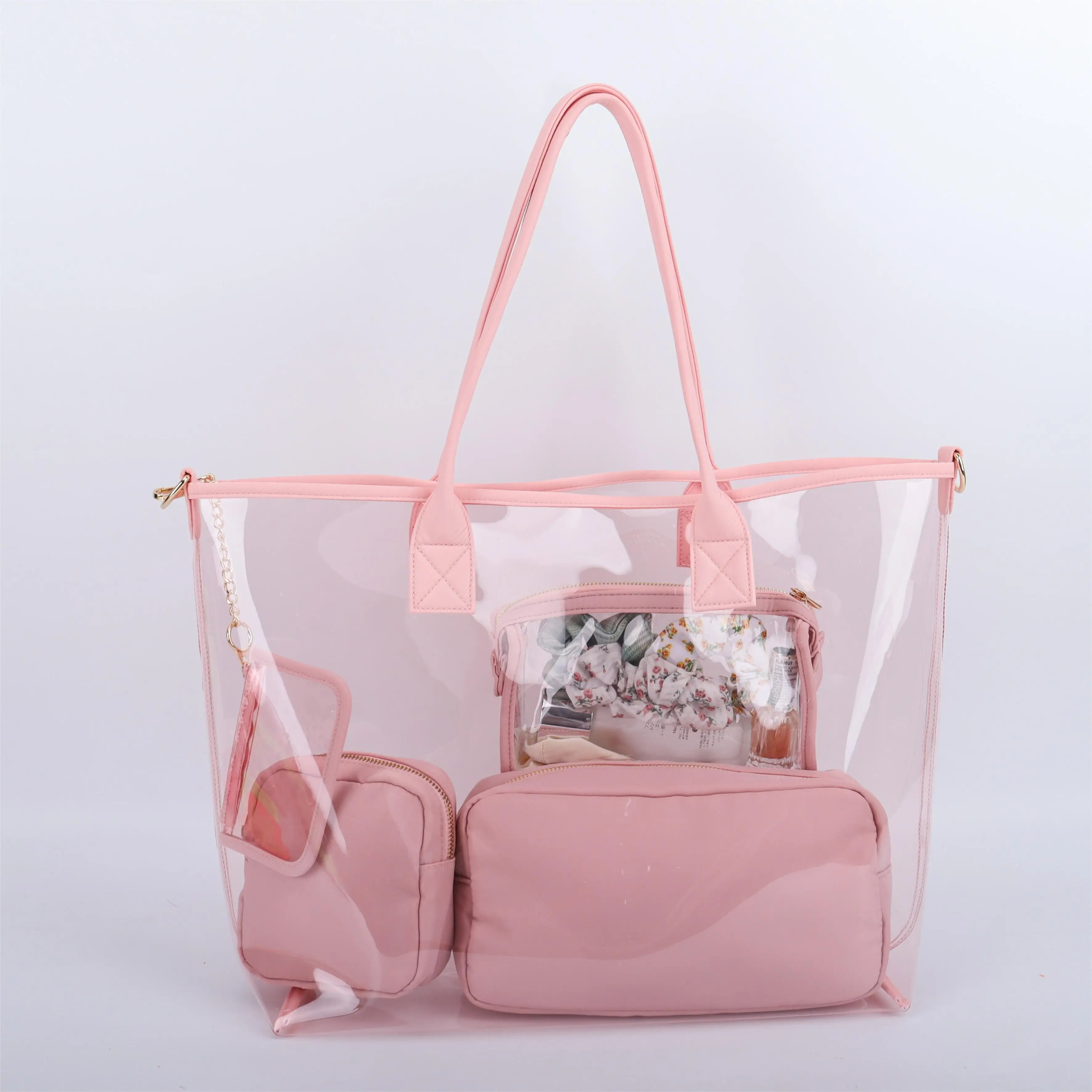 

New Arrival Large Capacity Jelly PVC Beach Clear Handbag Clear Tote Bag Shopping Tote Bags With Custom Printed Logo