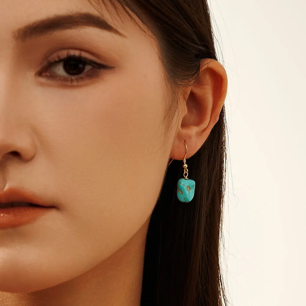 Fashion 925 Sterling Silver square Turquoise Dangle Stud Earring Jewelry Gold Plated Silver 925 Earrings for Women