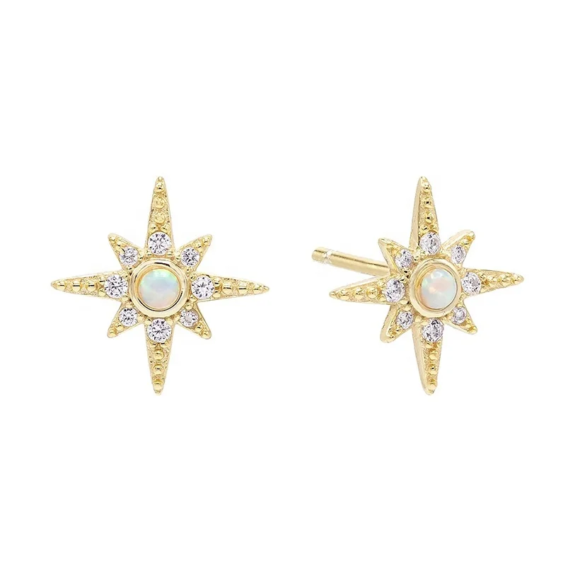 

Gemnel minimalist women jewelry 14K gold plated diamond opal starburst stud earrings