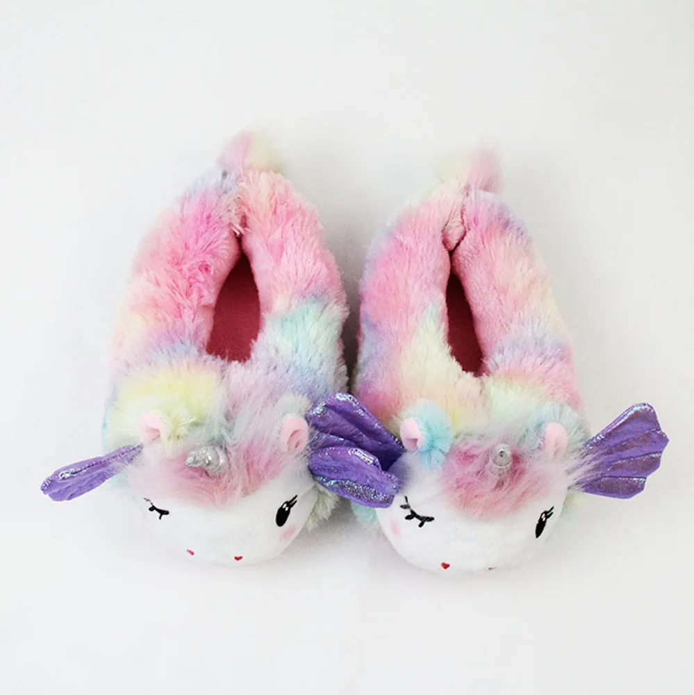 

Fashion Self-design Plush Rainbow Cat Unicorn Slippers For Women 3D Cartoon Character Indoor Shoes A013, As picutres showed