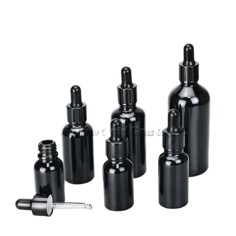 

10ml 15ml 20ml 30ml 50ml 100ml black dark violet essential oil serum glass dropper bottle for cosmetic packaging