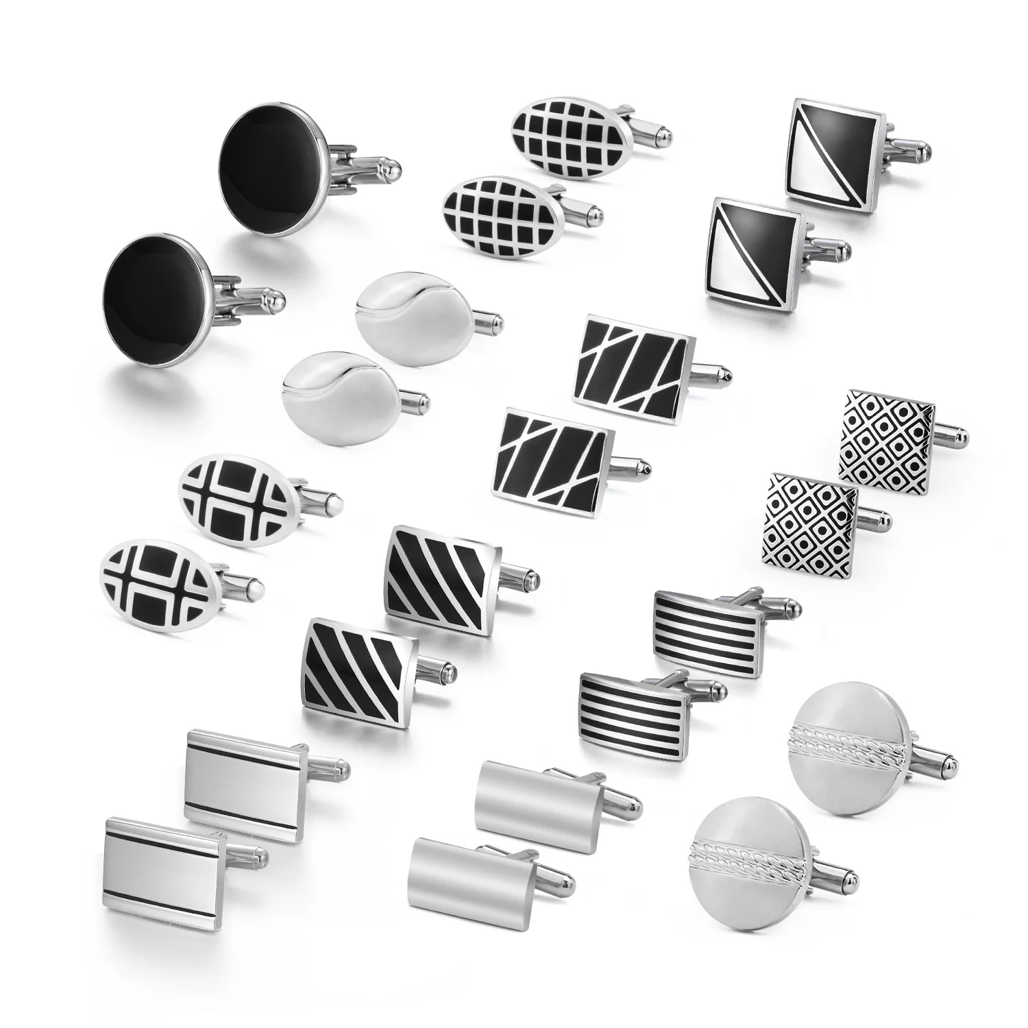 

Wholesale Mens Simple Blank Black Cufflinks Business Silver Shirt Cufflink Blank For Men