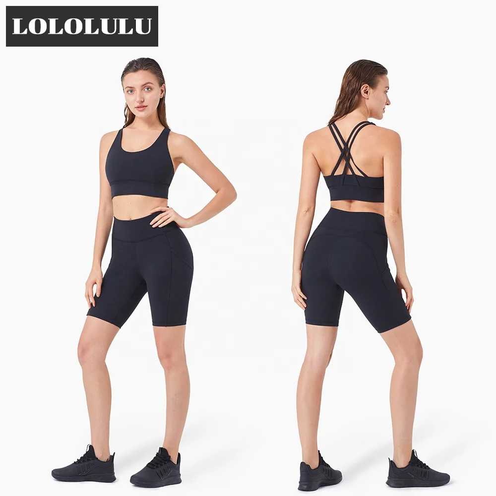 

Wholesale Short Pant Set Push Up Women Biker Shorts Set Gym Yoga Bra And Legging With Pocket Fitness Shorts