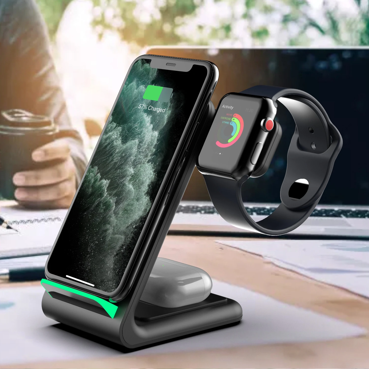 

3 in 1 15w 10w Fast Charge Wireless Charger Stand Earphone Watch holder Qi Wireless Charging Multifuncion Station for iPhone