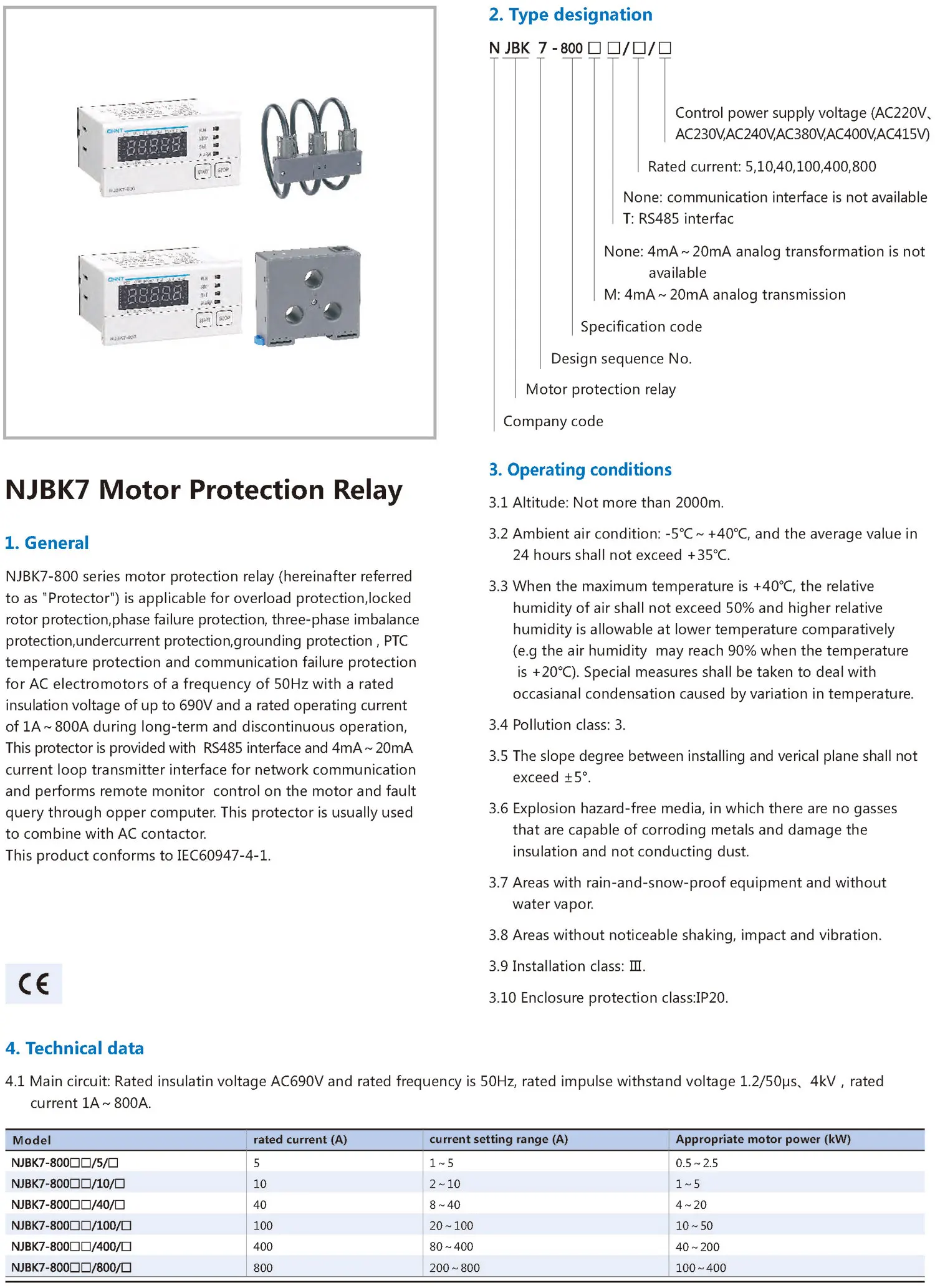 Chint original NJBK7-800 NJBK7-800M NJBK7-800T NJBK7-800MT Overload Locked rotor Phase failure Imbalance Motor Protection Relay