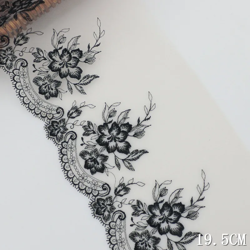 

customizable nude beige gauze black flower embroidery fabric lace for women