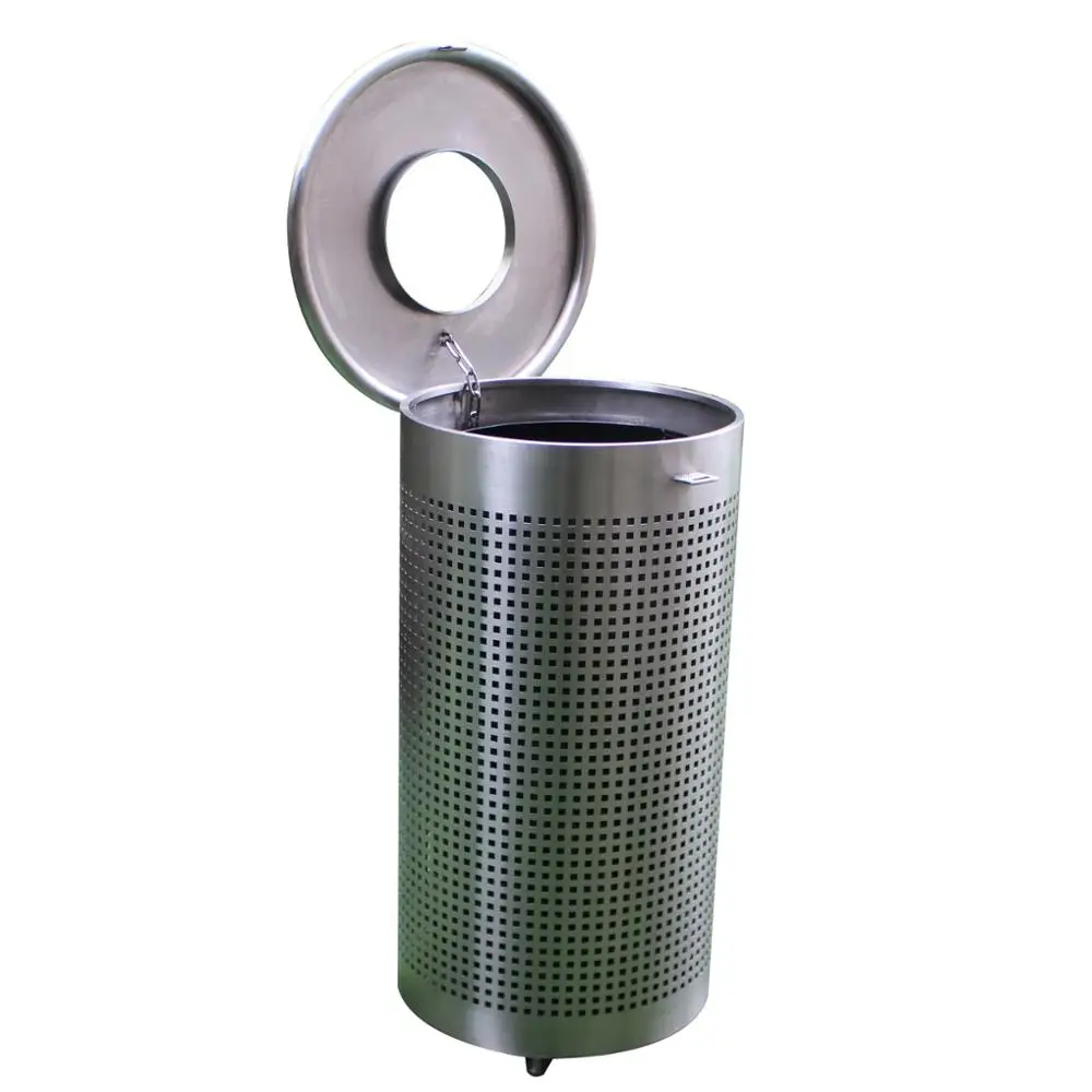 

Perforated stainless steel outdoor garbage trash bin