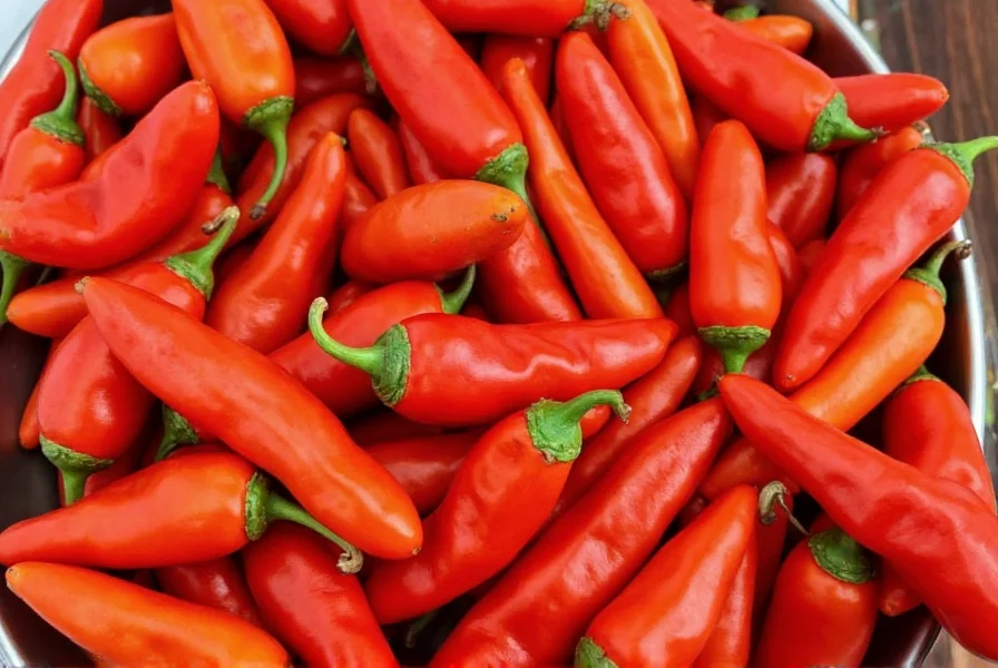 A vibrant orange habanero pepper on a wooden table