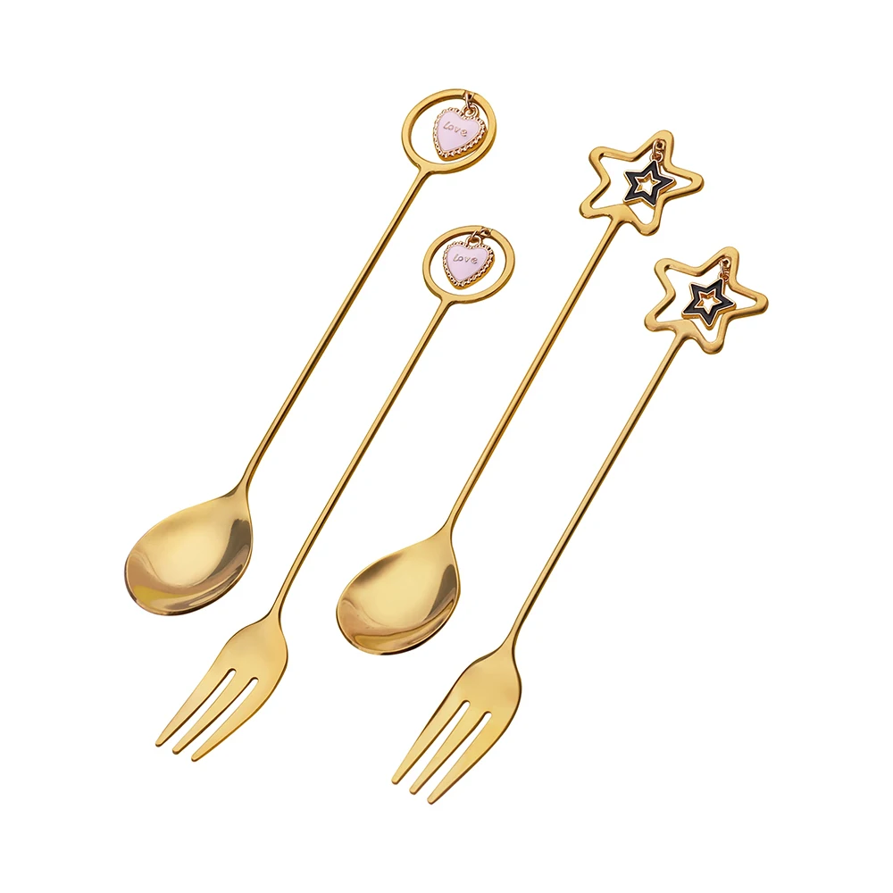 

Wholesale 18/10 stainless steel reusable colorful mini dessert cake fruit salad fork, Silver/gold/black