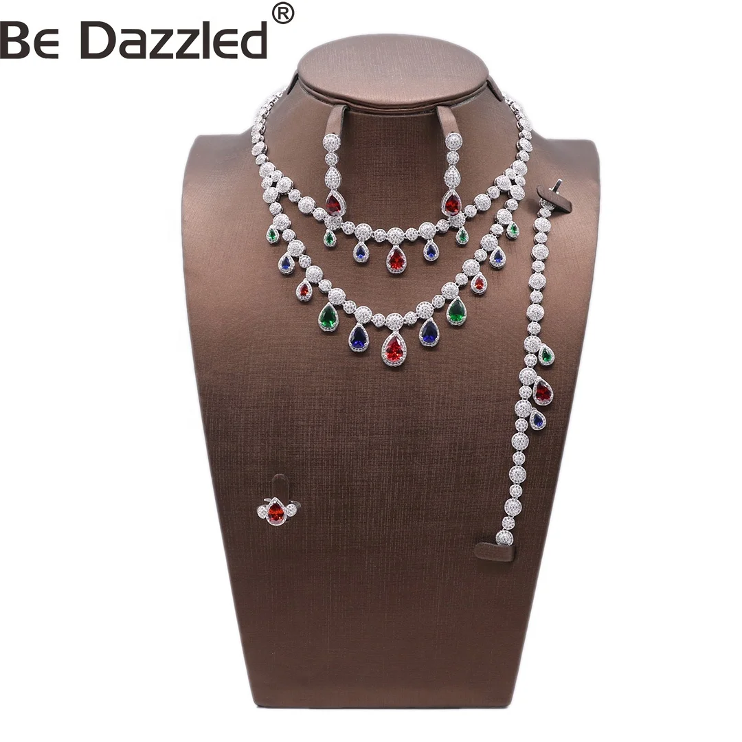 

Bedazzled Brand Manufacturer Directory Jewelry Rhodium Plating Bride Zircon Mix Color Stone Necklace Set Jewelry Sets Wedding