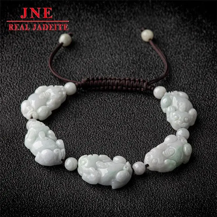 Natural Myanmar  Jadeite Ruyi Pixiu Bracelet Ice Jade Beads Hand Weaving Bracelet Women's Bracelet