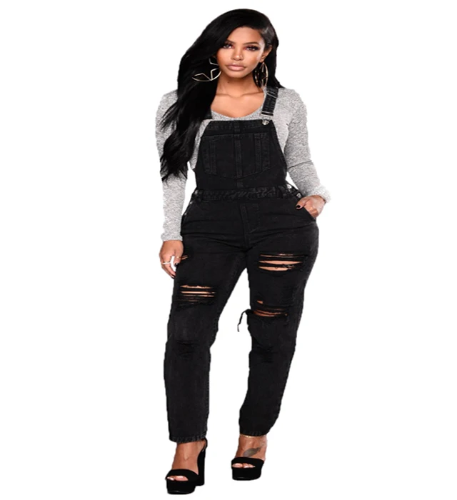 

New casual double shoulder strap jeans in autumn and winter women's jeans, Black