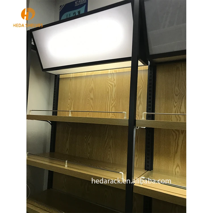 
Single Side gondola supermarket shelf with end cup/rack with the lamphouse 