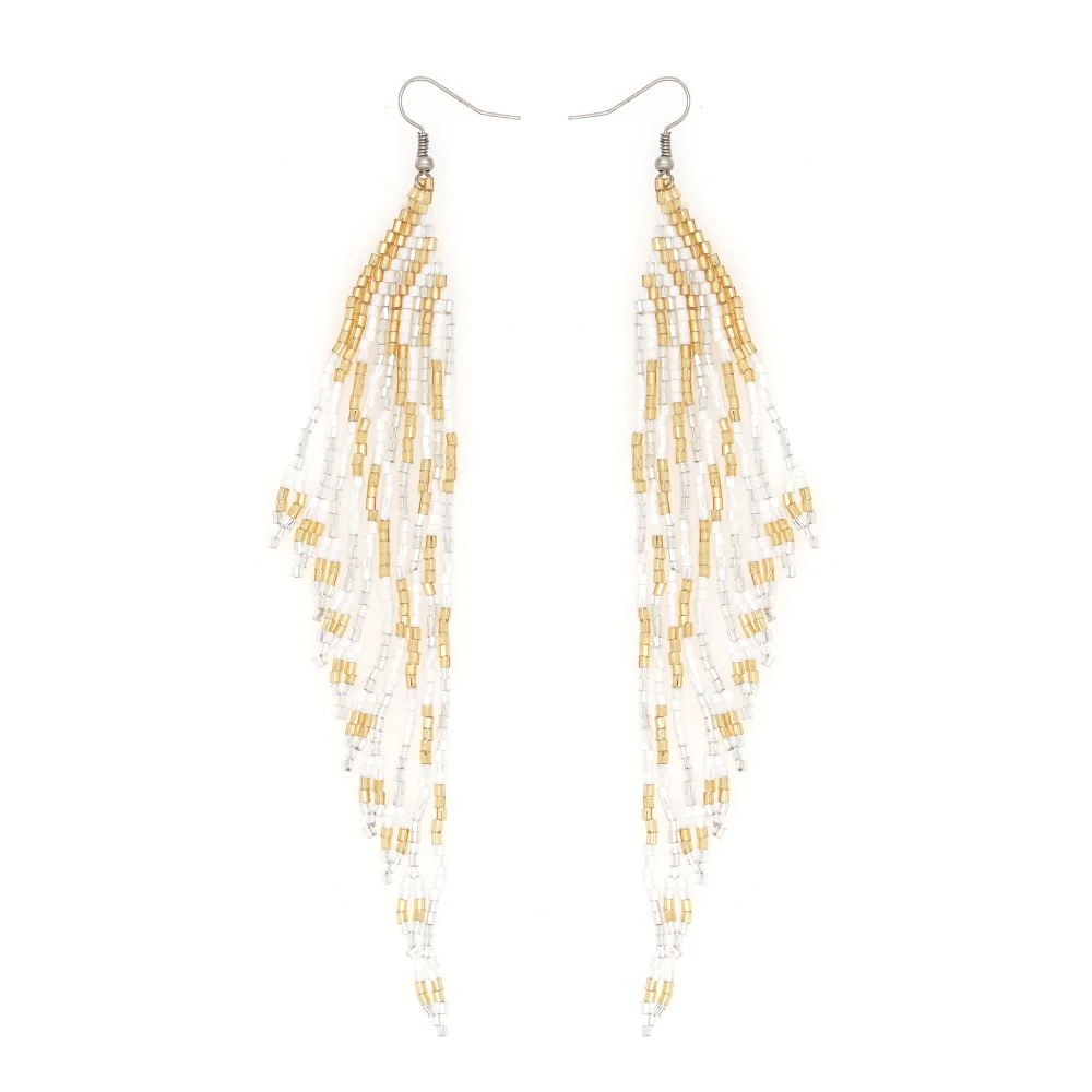 

Go2Boho Feather Pattern Pendent Jewelry Accessories Long Tassel Earrings Boho Handmade Miyuki Beaded Earring for Women