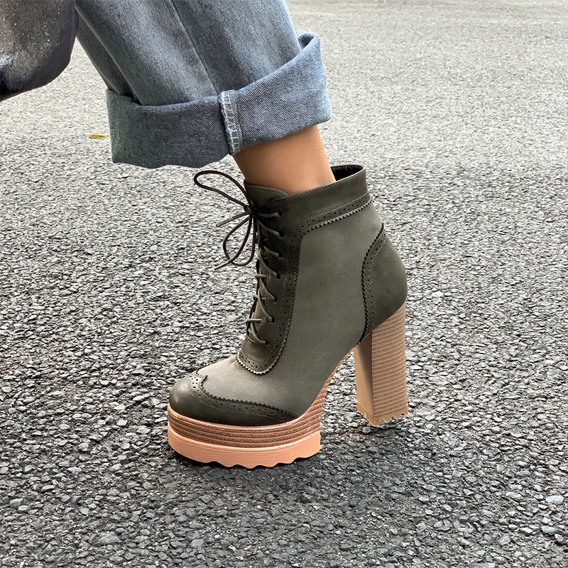 

2021 Newest Winter Boots Women High Heels Platform Shoes Zip Lace Up Woman Ankle Boots, Black/apricot/grey