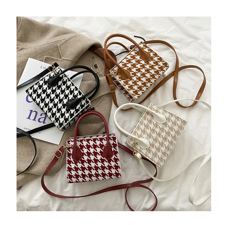 

2021 Winter Tweed Plaid Ladies Shoulder Bags Houndstooth Designer Small Tote Purse Mini Quilted Flap Handbags For Women