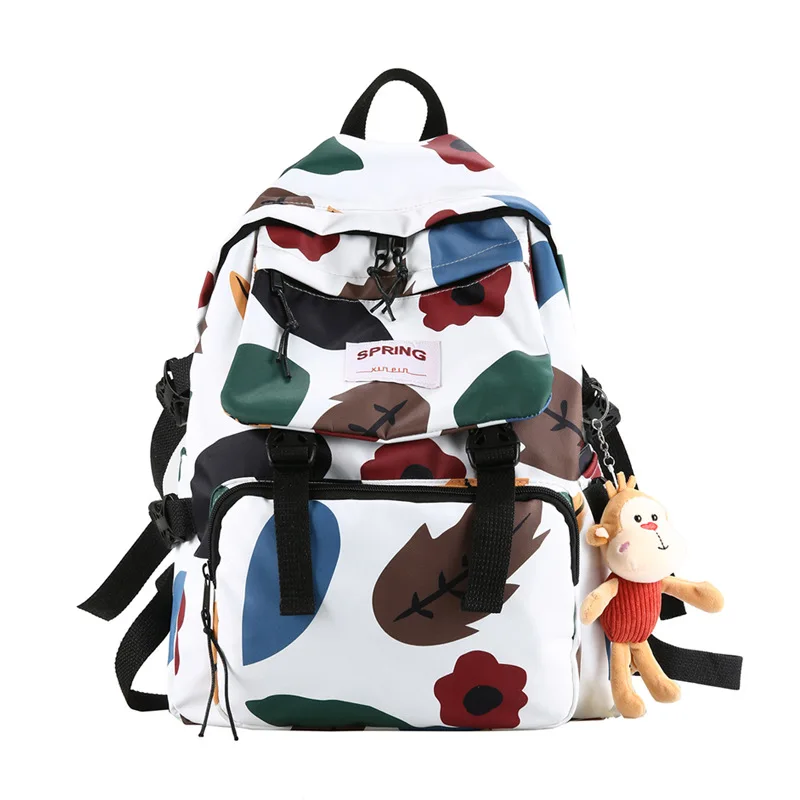 

Custom women girls college fashion colorful print leaf nylon backpack bags back pack, 2 colors