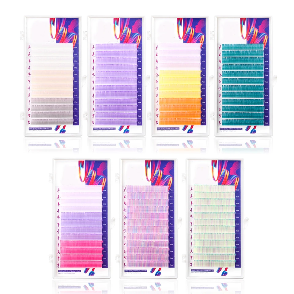 

Rainbow Color False Eyelash Extensions C/D Curl 8-15mm Synthetic Fiber Silk Mink Lashes Eyelash Extension, Lavender,blue, grass green ,light gray ,orange ,red wine, violet