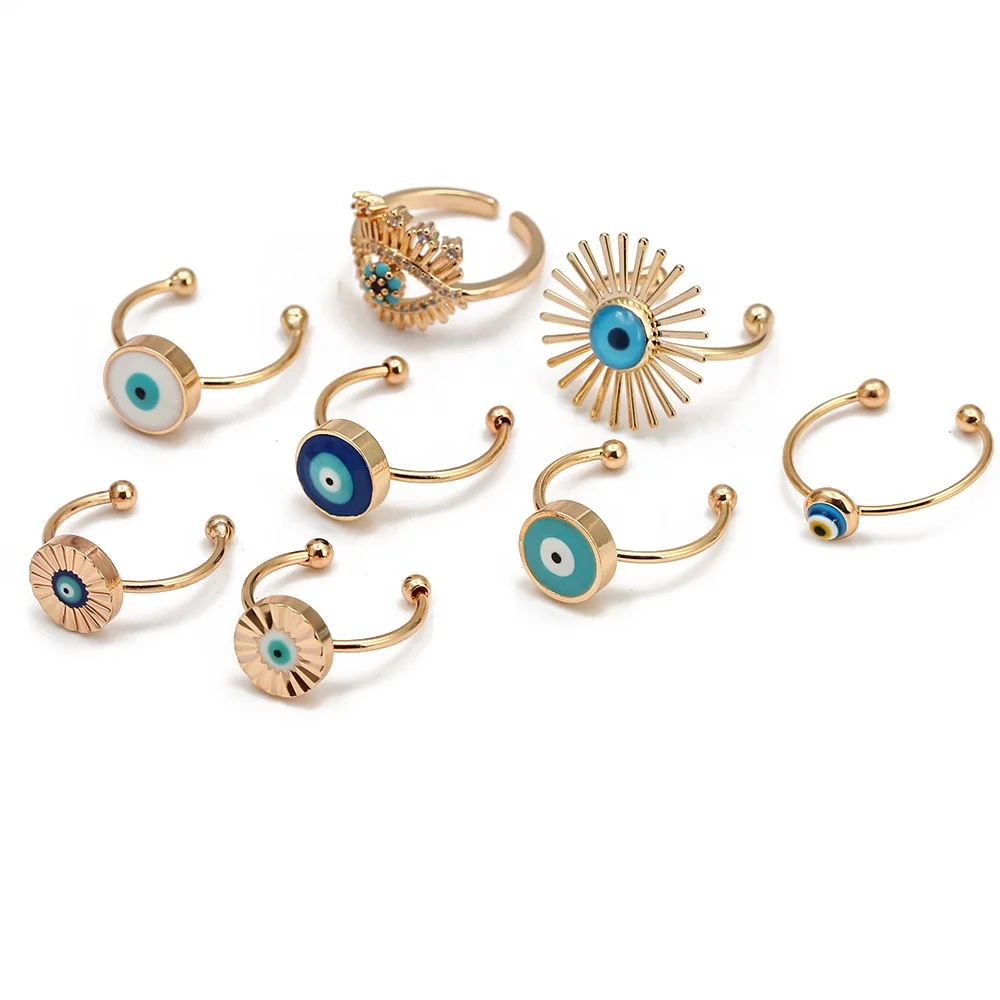 

Fashion y2k jewelry women drip oil evil eye zircon opening rings simple gold plated adjustable enamel finger rings stackable