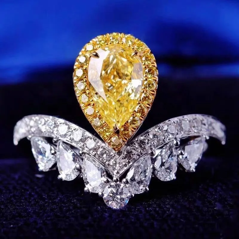 

New Luxury Water Drop Finger Rings Adjustable Size Inlay Yellow Crystal Zircon Dainty Jewelry For Women Wedding Engagement ring, Picture shows