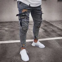 

2019 men's jeans side pocket Slim Jeans Fashion Hiphop Jeans
