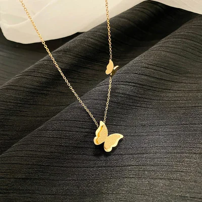 

2021 New Design Titanium Steel Butterfly Choker Necklaces 18K Gold Plating Butterfly Pendant Necklaces