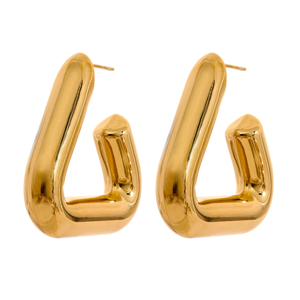 

JINYOU 2435 Stainless Steel Triangle Hoop Earrings Chunky Metal Texture Prevent Allergy Waterproof Temperament Jewelry for Women