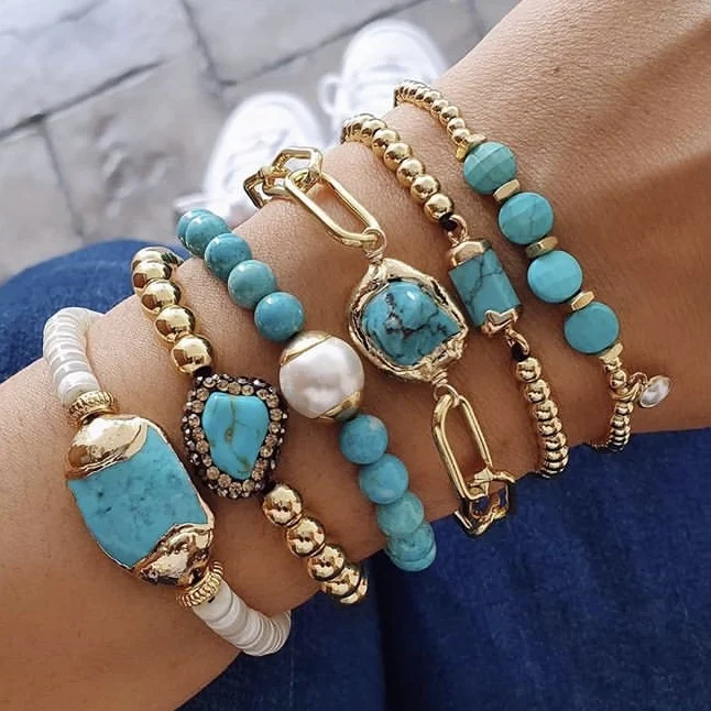 

LS-E1123 Luxury high quality real natural turquoise charm bracelet multi shapes turquoise stone bracelet gemstone jewelry