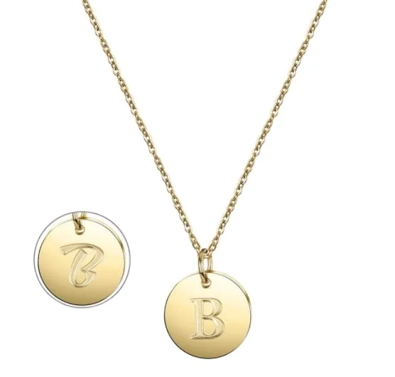 

Everking 14K gold round 26 letter pendant necklace titanium steel gift custom, Rose gold