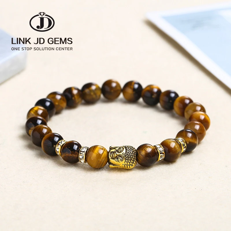 

JD Fashion AAA Royal Blue Tiger Eye Men's Bracelet Beads Natural Stone Buddha Stretch Charm Bracelets for Women Men Jewelry 2021
