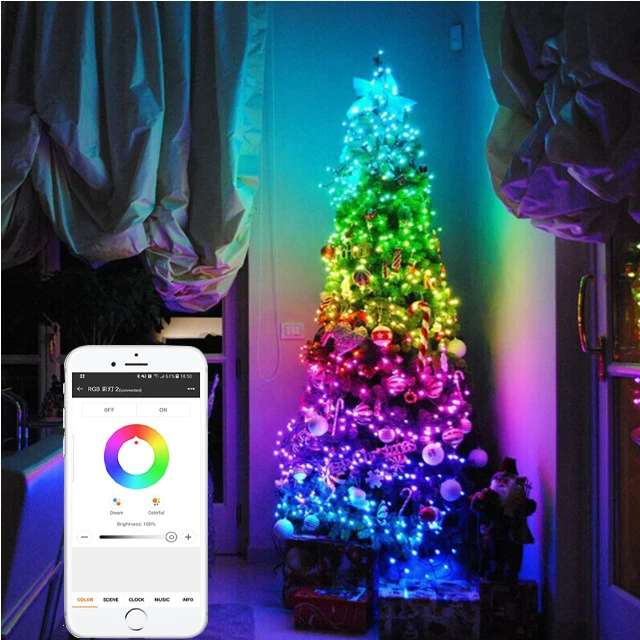 Custom App Remote Control Fairy Light Christmas Tree Decoration Light Waterproof Smart Wireless Music Copper Wire String Lights