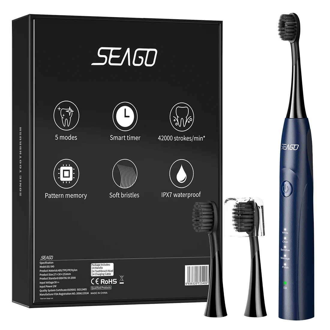 Image of 2021 amazon hot sell 5 function mode waterproof electric toothbrush sonic SEAGO SG-540