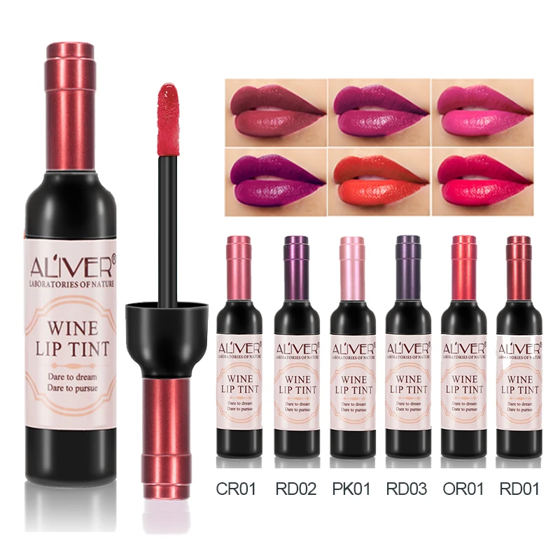

Custom Private Label 6 Colors Wine Bottle Lip Liner Liquid Lipstick Matte Lip Gloss Waterproof Lip Tint