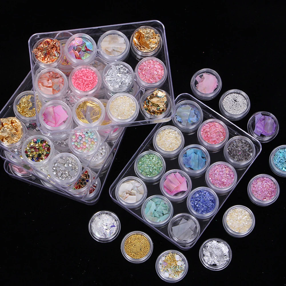 

IMAGNAIL 12pcs Set Natural Shell Metal Charms Plastic Pearls Mixed 3D Nail Accessories for 3D Nail Art Decoration, Colorful