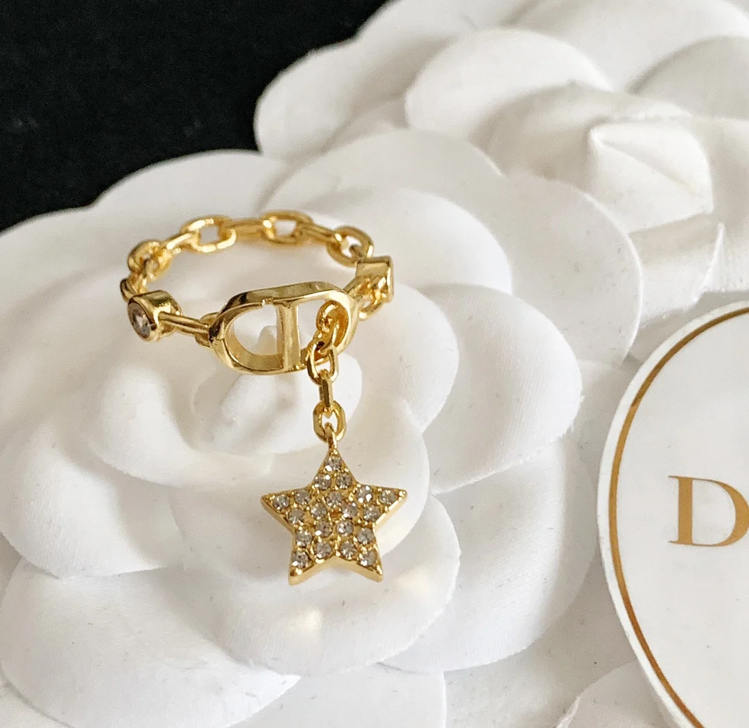 

HAOY Wholesale Diorally Petit CD Ring Star Crystal Pendant Rings Gold plated Jewelry Women No box
